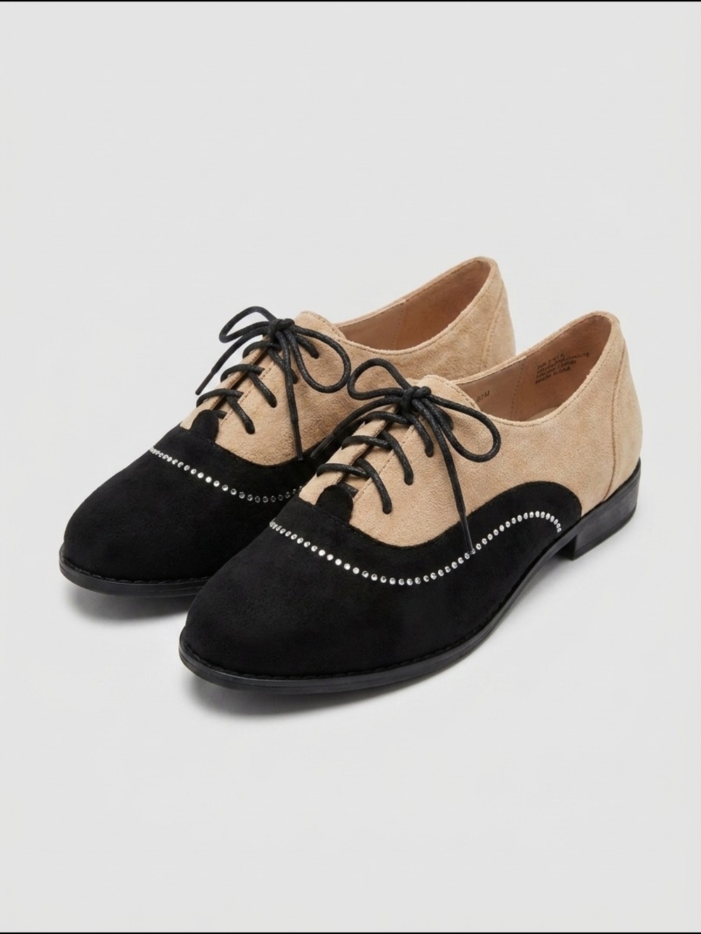 Vintage Midnight Velvet Black and‎ Beige Two-Tone Suede Oxford with Crystal Trim